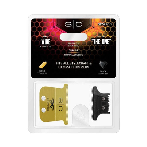 StyleCraft Fixed Gold Titanium X-Pro Wide Replacement Trimmer Blade w/ Black Diamond DLC The One Cutter Set