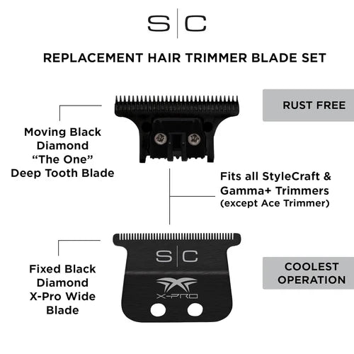 StyleCraft Black Diamond X-Pro Wide Fixed Blade & Black DLC "The One Cutter Trimmer Replacement Blade Set