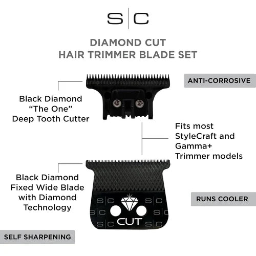 StyleCraft Diamond Cut - Black DLC Trimmer Blade with The One Cutter Blade