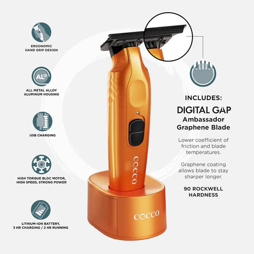 Cocco Hyper Veloce Pro Cordless Trimmer w/ Digital Gap Ambassador Graphene Blade + Charging Stand