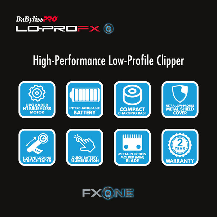 BaBylissPRO FXONE™ Lo-ProFX High Performance Low-Profile Clipper (Silver)