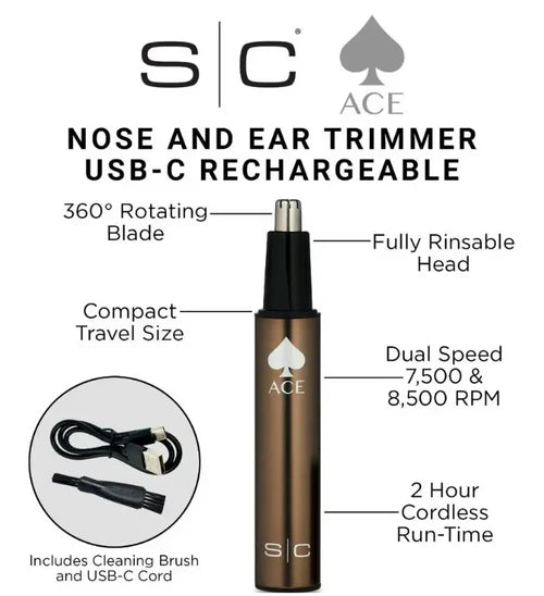 StyleCraft Ace Electric Cordless Ear & Nose Trimmer w/ Dual Speed Motor