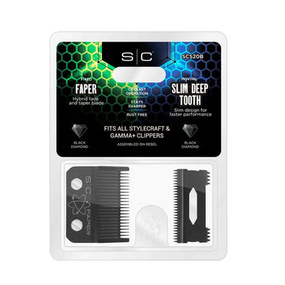 StyleCraft Fixed Black Diamond Carbon DLC Faper Blade w/ Moving Slim Deep Tooth Cutter