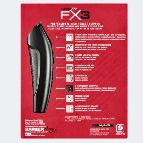 BaBylissPRO FX3 Matte Black Professional High-Torque Cordless Clipper
