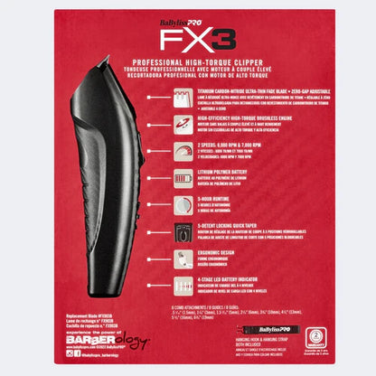 BaBylissPRO FX3 Matte Black Professional High-Torque Cordless Clipper