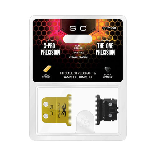 StyleCraft Fixed X-PRO Gold Titanium Replacement Trimmer Blade w/ Black Diamond Carbon DLC Deep Tooth Cutter Set