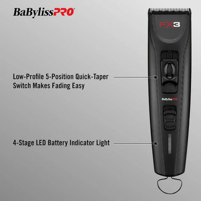 BaBylissPRO FX3 Matte Black Professional High-Torque Cordless Clipper