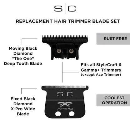 StyleCraft Black Diamond X-Pro Wide Fixed Blade & Black DLC "The One Cutter Trimmer Replacement Blade Set