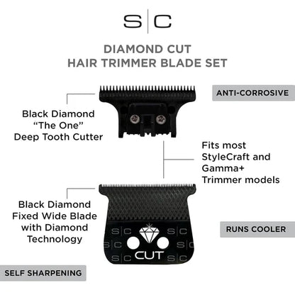 StyleCraft Diamond Cut - Black DLC Trimmer Blade with The One Cutter Blade