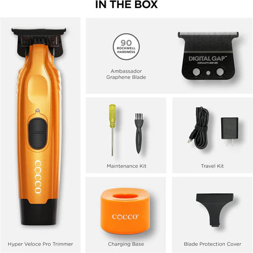 Cocco Hyper Veloce Pro Cordless Trimmer w/ Digital Gap Ambassador Graphene Blade + Charging Stand