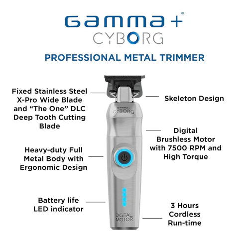 Gamma+ Cyborg Cordless Trimmer w/ Digital Brushless Motor
