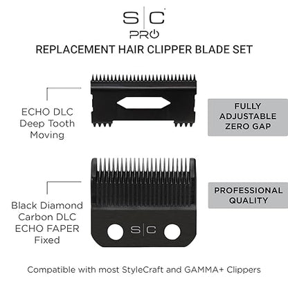StyleCraft Replacement ECHO Fixed DLC Hair Clipper Blade with DLC Deep Tooth Cutter Set