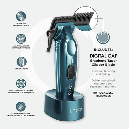 Cocco Hyper Veloce Pro Cordless Clipper w/ Digital Gap Ambassador Graphene Taper Blade + Charging Stand
